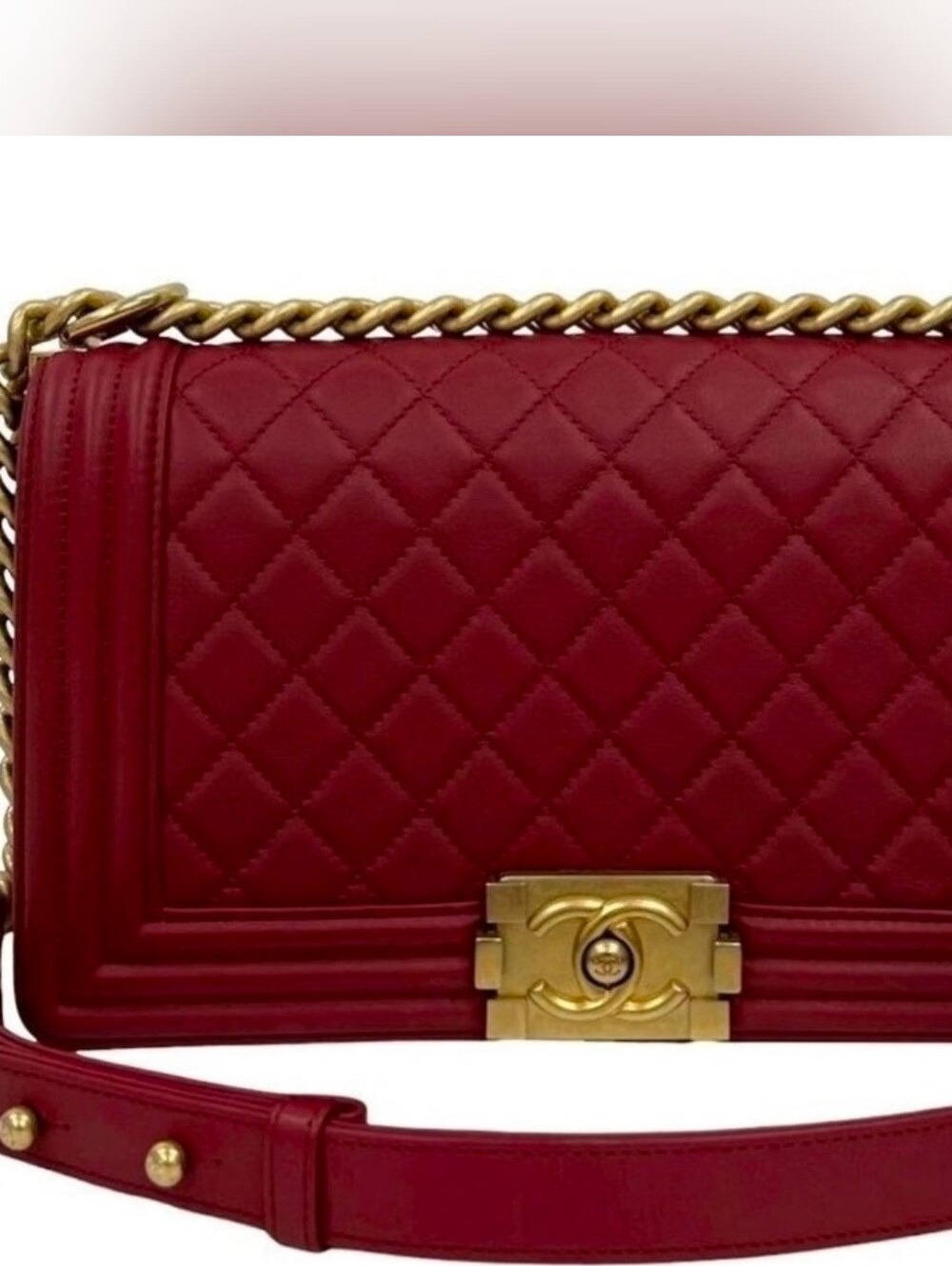 CHANEL Caviar Quilted Medium Boy Flap Red bag